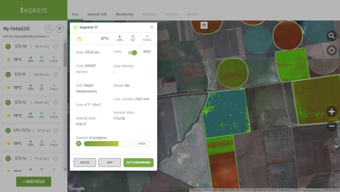 A screenshot of the Agrieye software